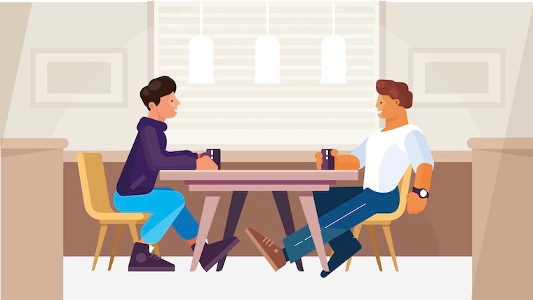 Friends talking in a cafe